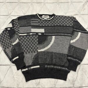 Vintage 90s Grandpa Dad Pullover Sweater Men's L Gray Abstract Office Wear